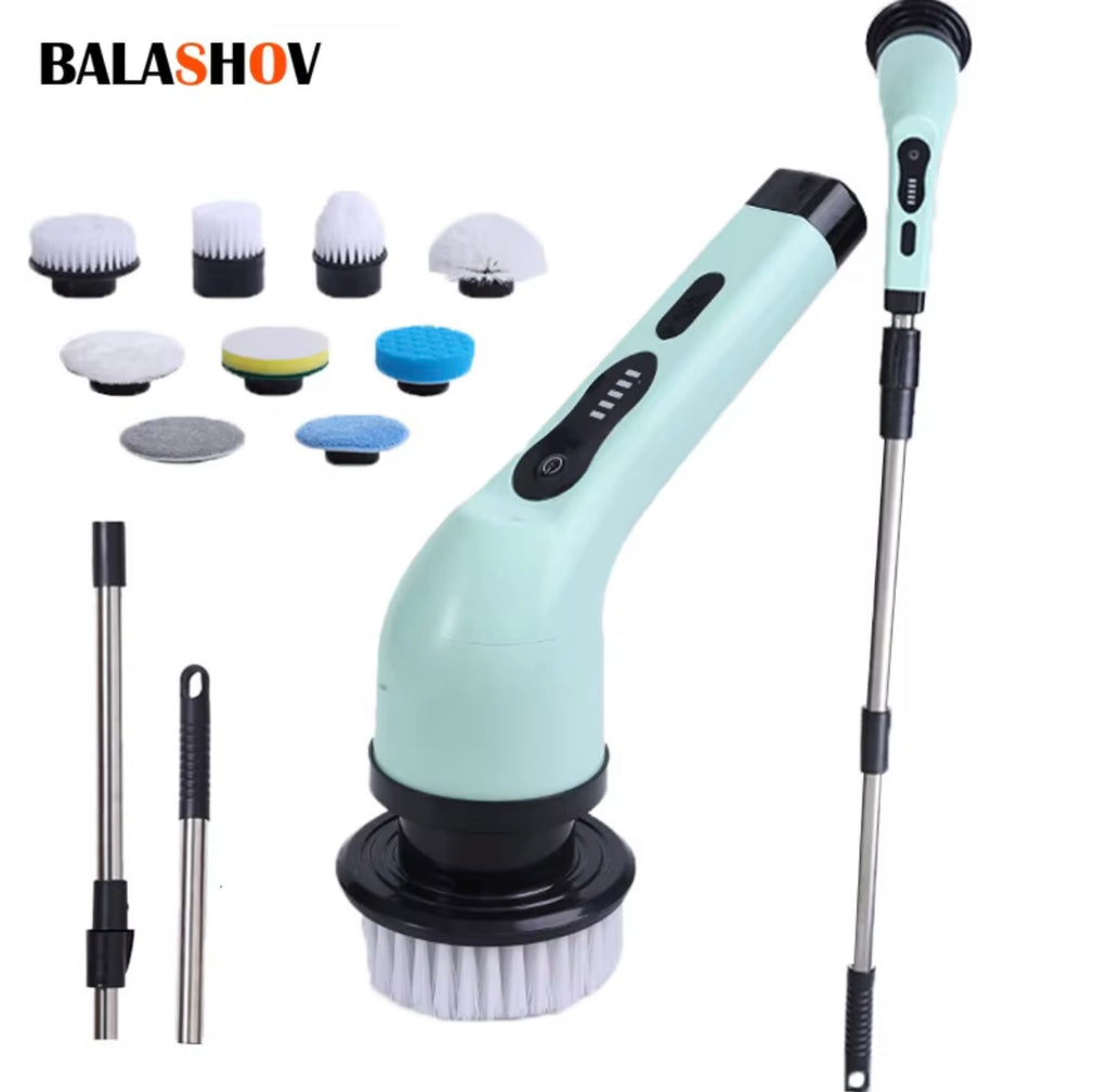 Escova Elétrica de Limpeza 9 em 1 Recarregável – Limpeza Profunda Sem Esforço