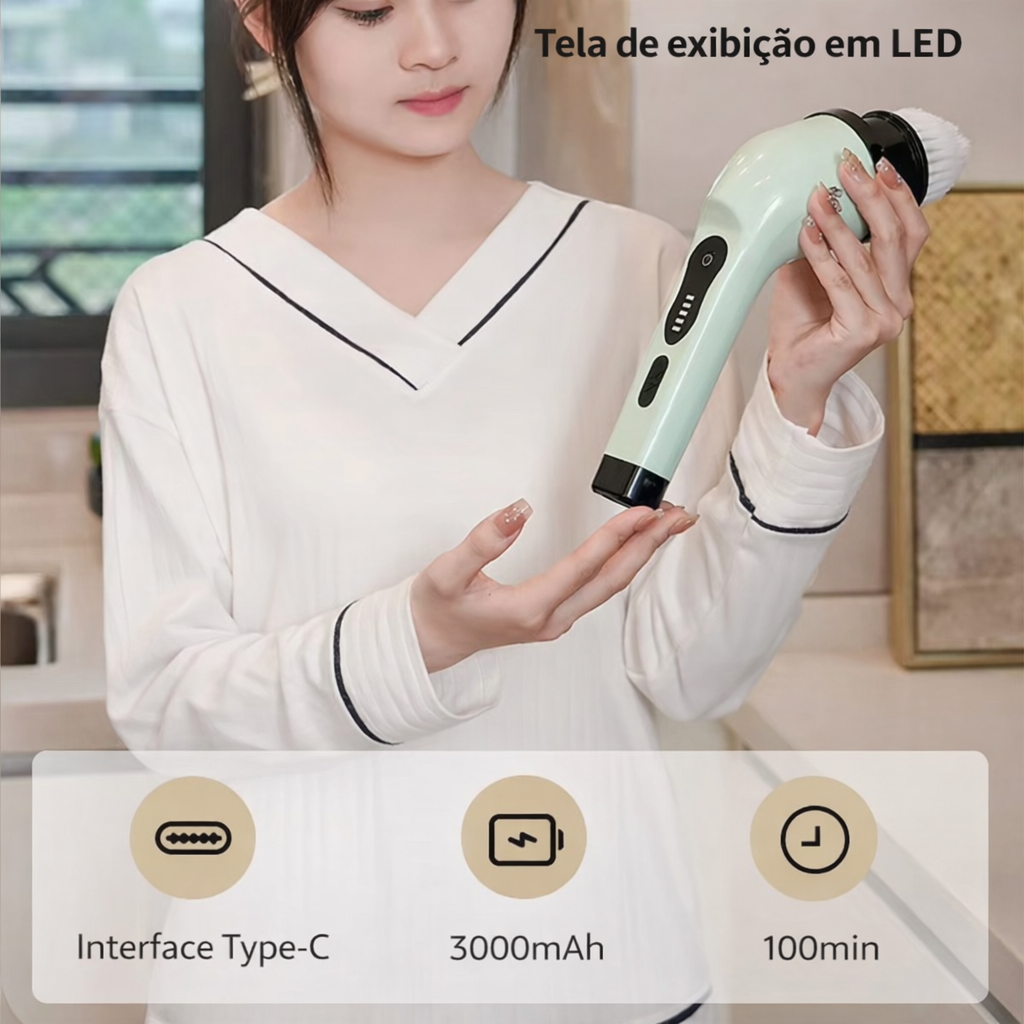 Escova Elétrica de Limpeza 9 em 1 Recarregável – Limpeza Profunda Sem Esforço