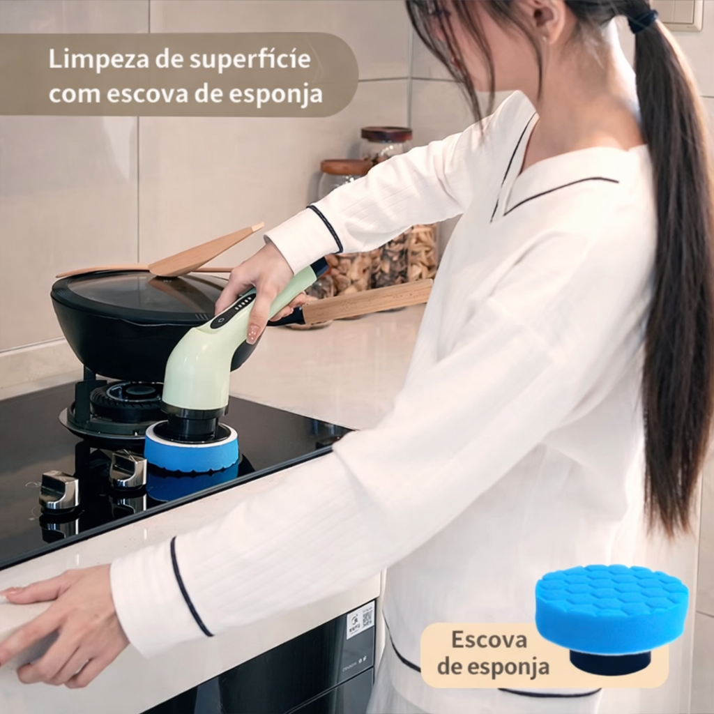 Escova Elétrica de Limpeza 9 em 1 Recarregável – Limpeza Profunda Sem Esforço