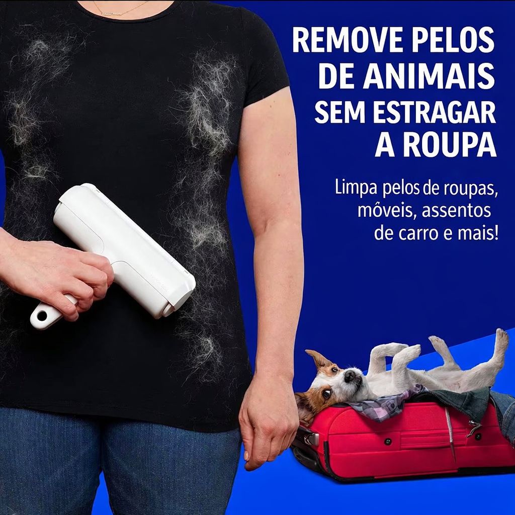 ROLO REMOVEDOR DE PELO DE ANIMAIS REULTILIZÁVEL- LIMPEZA RAPIDA PARA SOFAS, ROUPA E CARRO